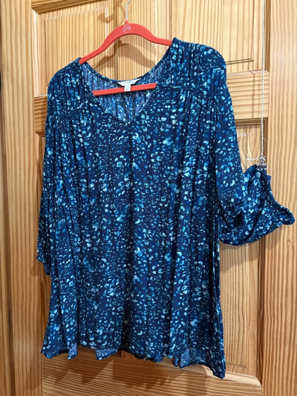 Terra & Sky Navy and Teal Floral V-Neck Tunic 3x
